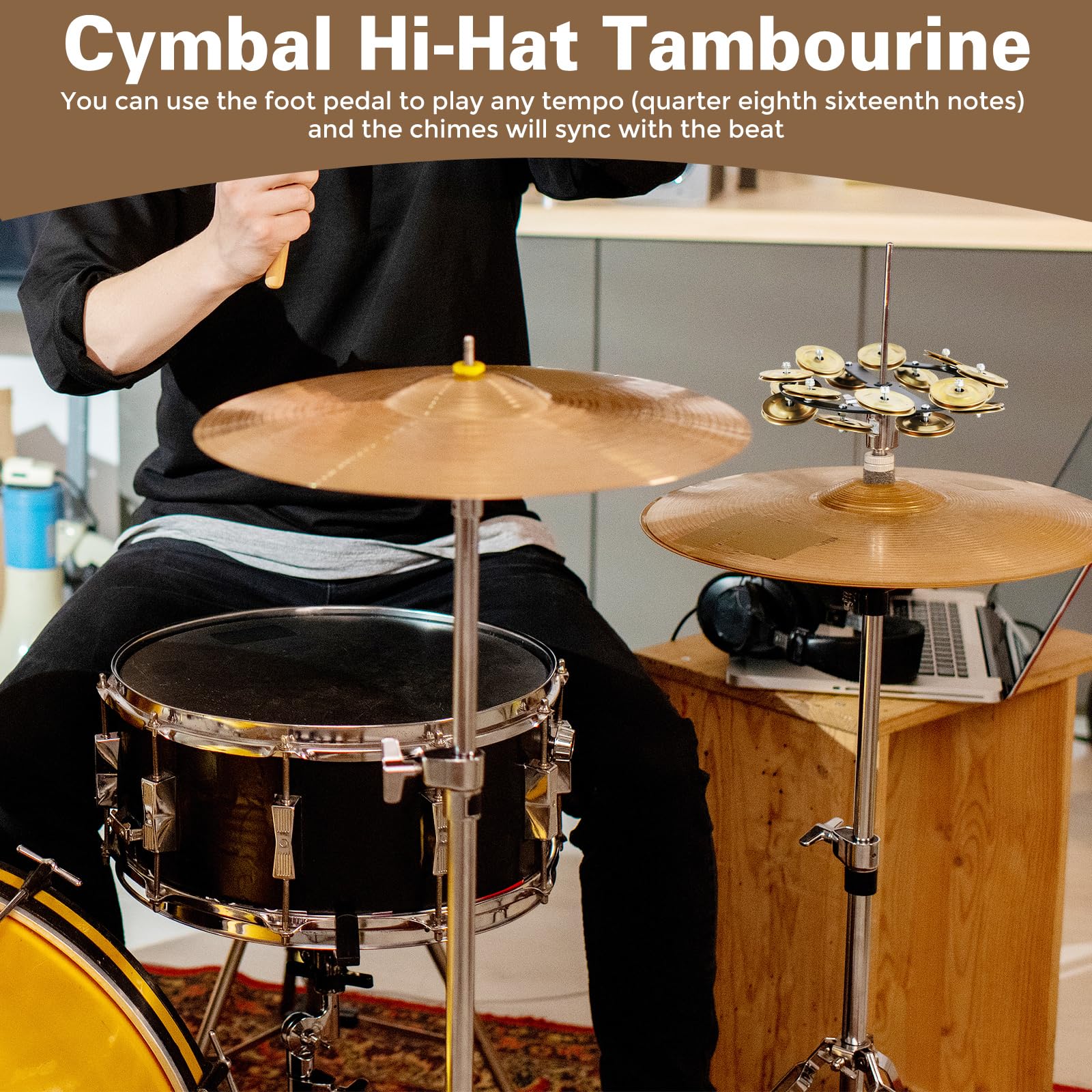 EASTROCK 5.5 Inch Cymbal Hi-Hat Tambourine Double Rows,Gold