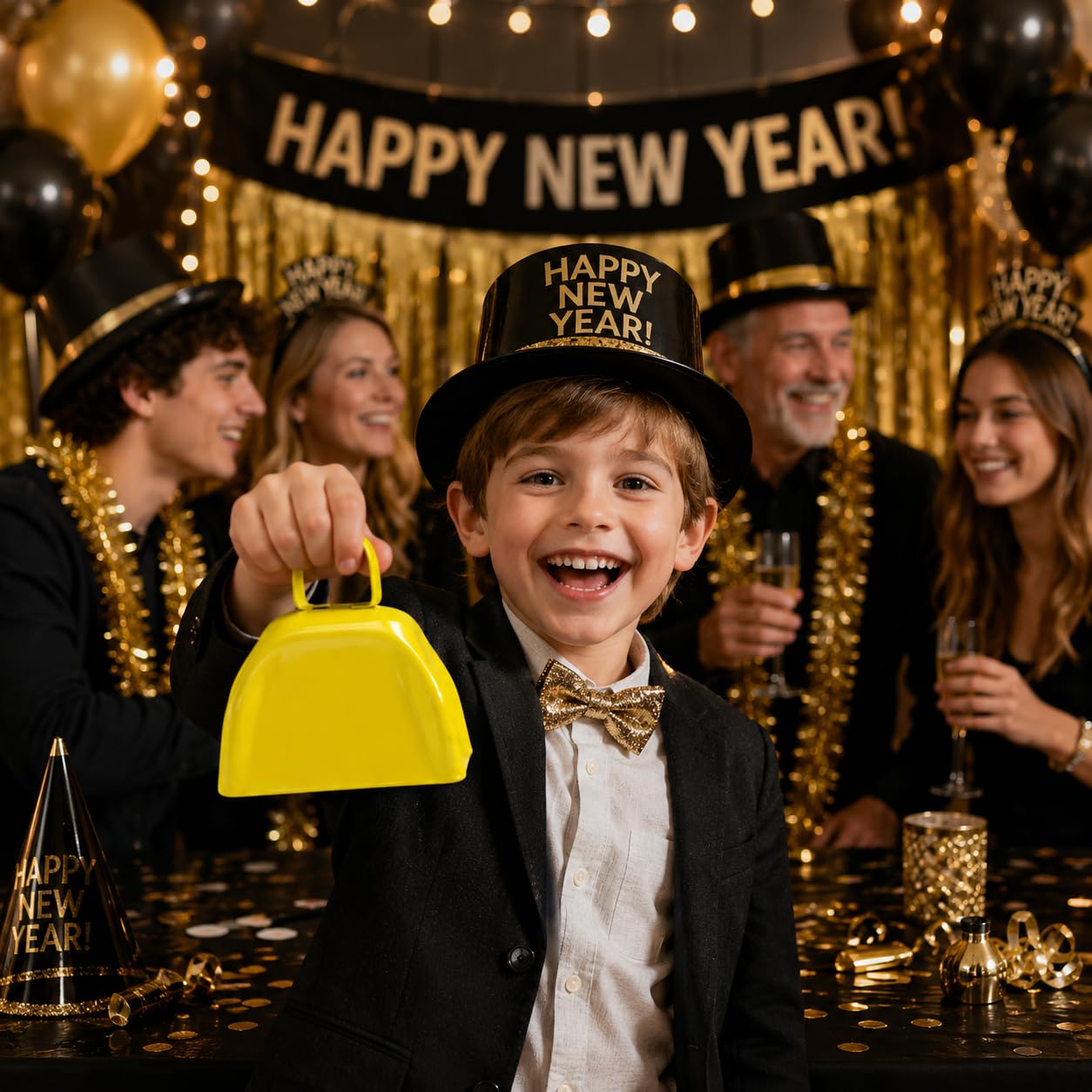 The Dreidel Company Yellow Metal Cowbell Noisemaker Cheering Bell, New Years, School Classroom, Wedding Bells & Chimes Percussion Musical Instruments Call Bell Alarm, 3″ (6-Pack)