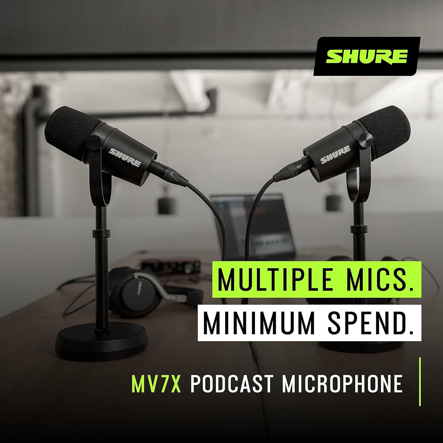 Shure MV7X XLR Podcast Microphone with XLR Cable – Dynamic Mic for Podcasting & Vocal Recording, Voice-Isolating Technology, All Metal Construction, Mic Stand Compatible, Optimized Frequency – Black