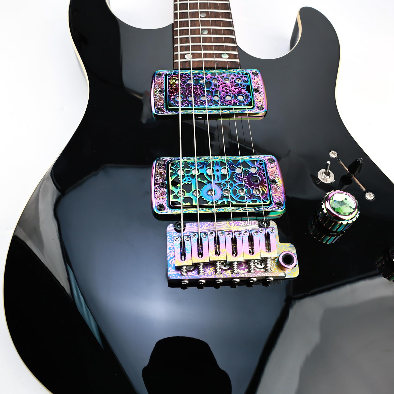 OVSAL 2 PCS Flat Metal Guitar Humbucker Pickup Ring Neck & Bridge,Rainbow