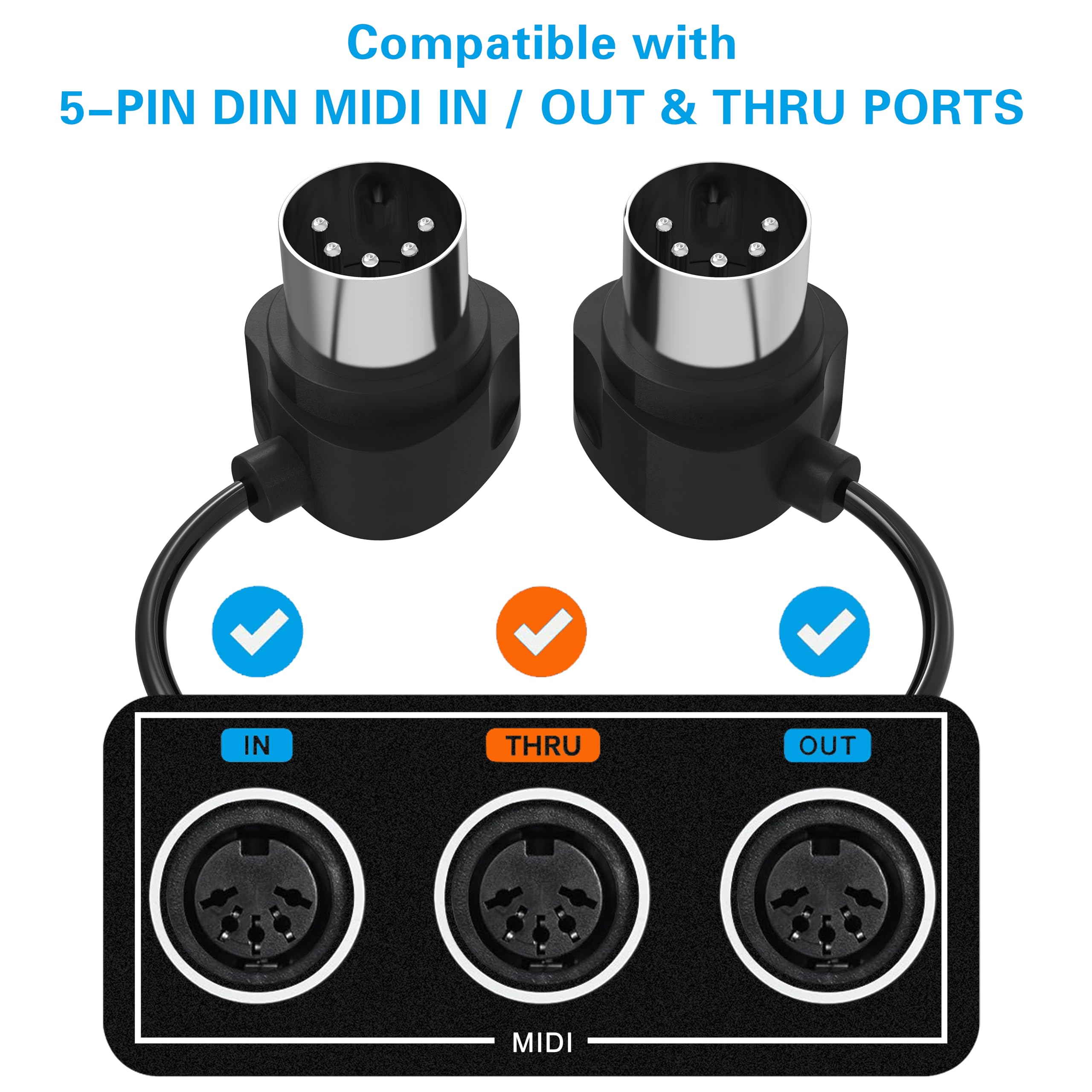 FORE 2-Pack 1-Feet/ 30cm 45-Degree Symmetry Angled MIDI Cable with Ultra-Small Plugs for Tight Space, 5-Pin Din MIDI Cable Compatible with MIDI Keyboard/Interface/Guitar Multi Effects 2-Pack 1ft/30cm
