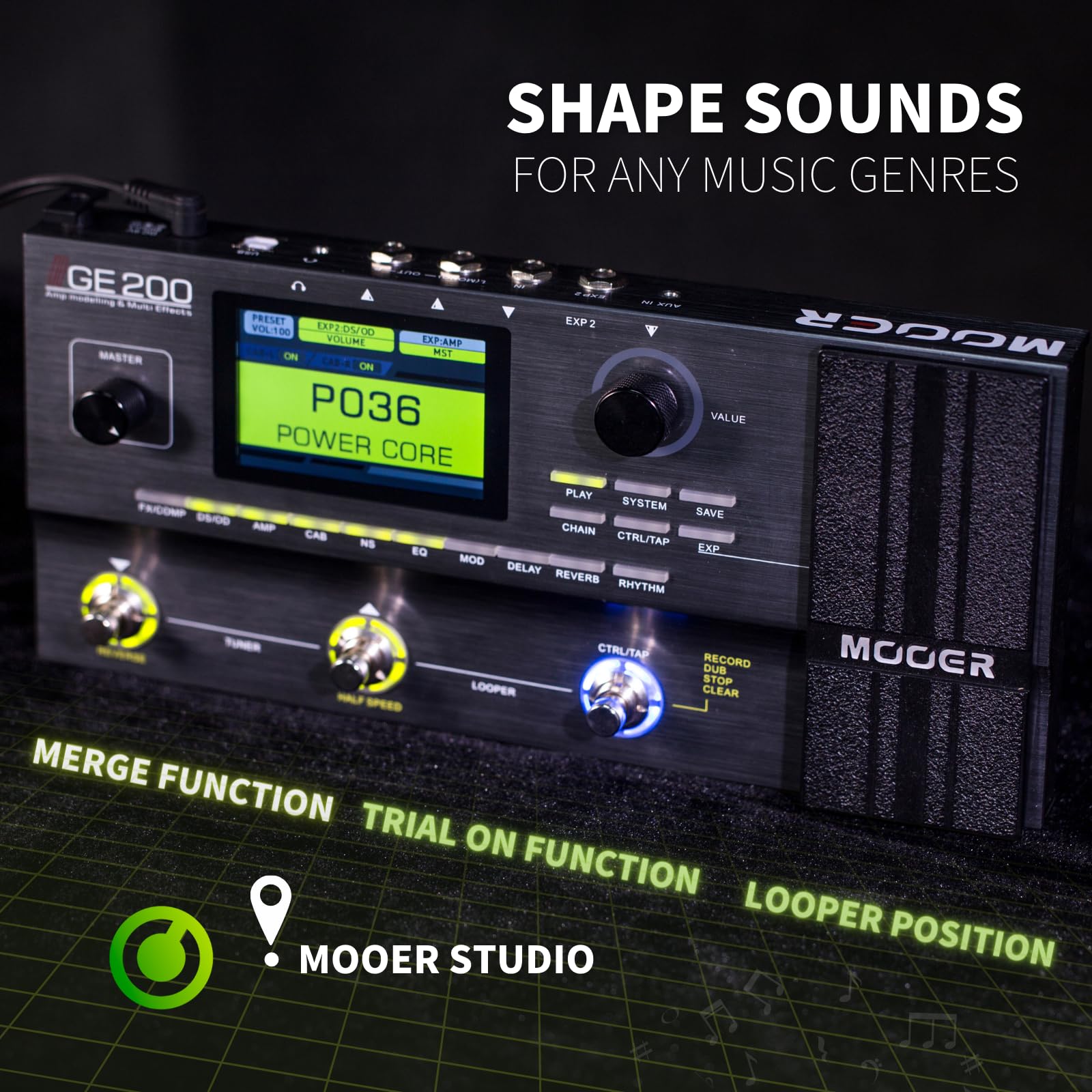 MOOER GE200 Guitar Amp Modelling Multi Effects Pedal