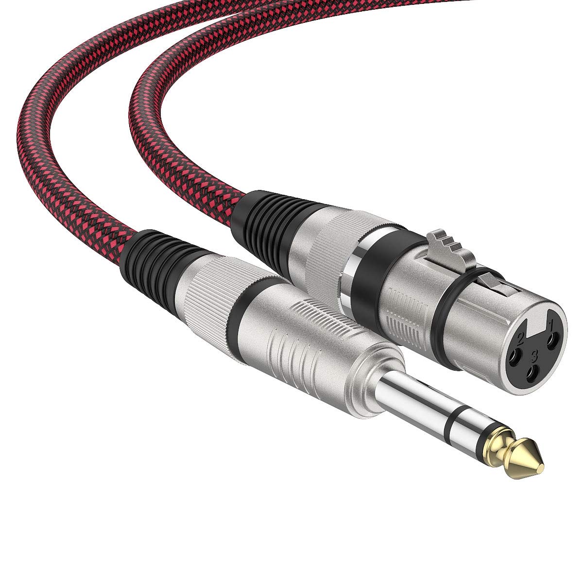 BIFALE XLR Female to 1/4″ TRS Cable 6ft 2Pack, Nylon Braided Microphone Cable Balanced 6.35mm (1/4 Inch) TRS to XLR Cable Heavy Duty Mic Cable