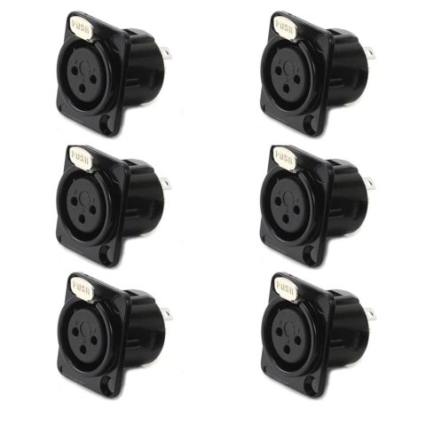 QLXHBOT XLR Female Jack 3 Pin Panel Mount Jacks, XLR Female Socket Connector Audio Studio,Black Metal Housing 6Pcs