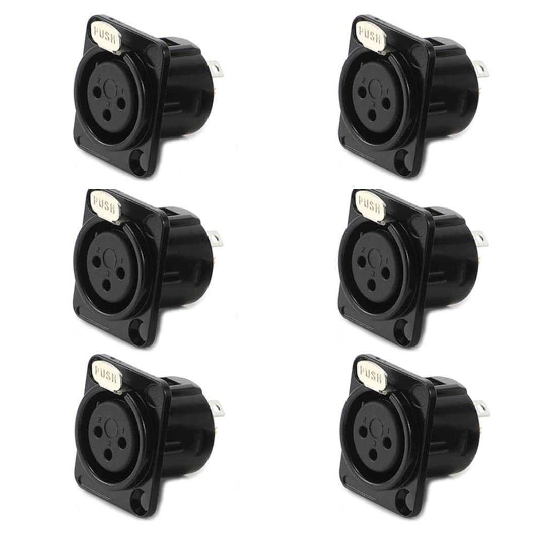 QLXHBOT XLR Female Jack 3 Pin Panel Mount Jacks, XLR Female Socket Connector Audio Studio,Black Metal Housing 6Pcs