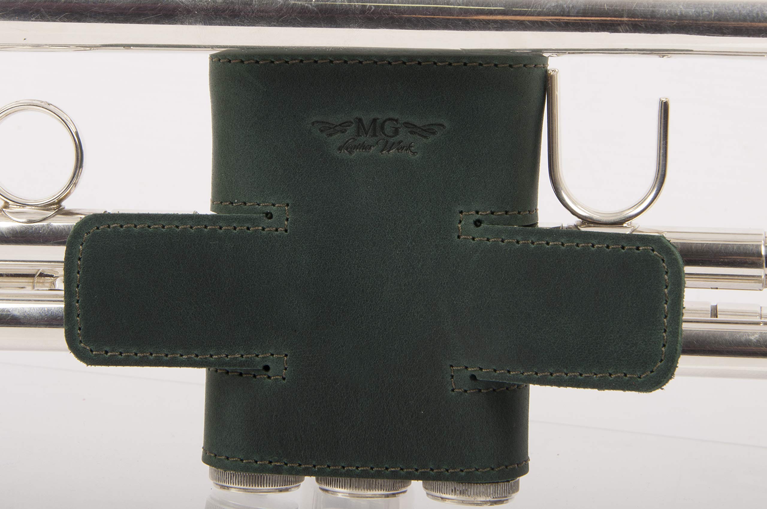 MG Leather Work Trumpet Valve Guard Genuine Leather of protection and comfort (Guard, Green)