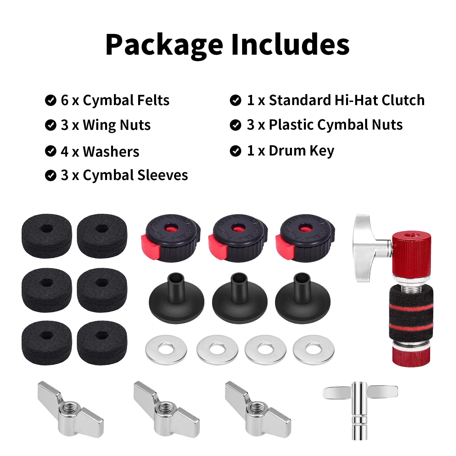 21PCS Cymbal Replacement Accessories, Hi-Hat Clutch, Drum Cymbal Felt Pads