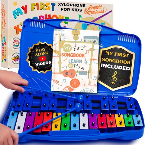 Glockenspiel Xylophone for Kids, 25 Notes Chromatic Musical Instrument Toy with Songbook & Play-Along Videos, Color-Coded Metal Keys, Carry Case & Mallets for Toddlers & Preschoolers