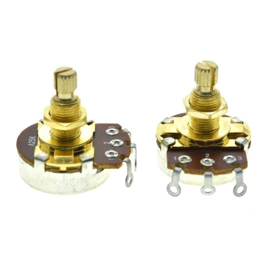 KAISH Pack of 2 Full Size Metric Guitar Bass Pots with 18mm Brass Shaft Audio Taper Potentiometers A25K