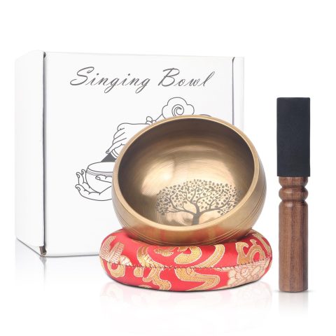 Kmise Tibetan Singing Bowls Set- Handmade in Nepal Meditation Sound Bowls for Yoga, Meditation, Mindfulness, Healing and Chakra Balancing, Stress Relief (3.5′, World Tree)