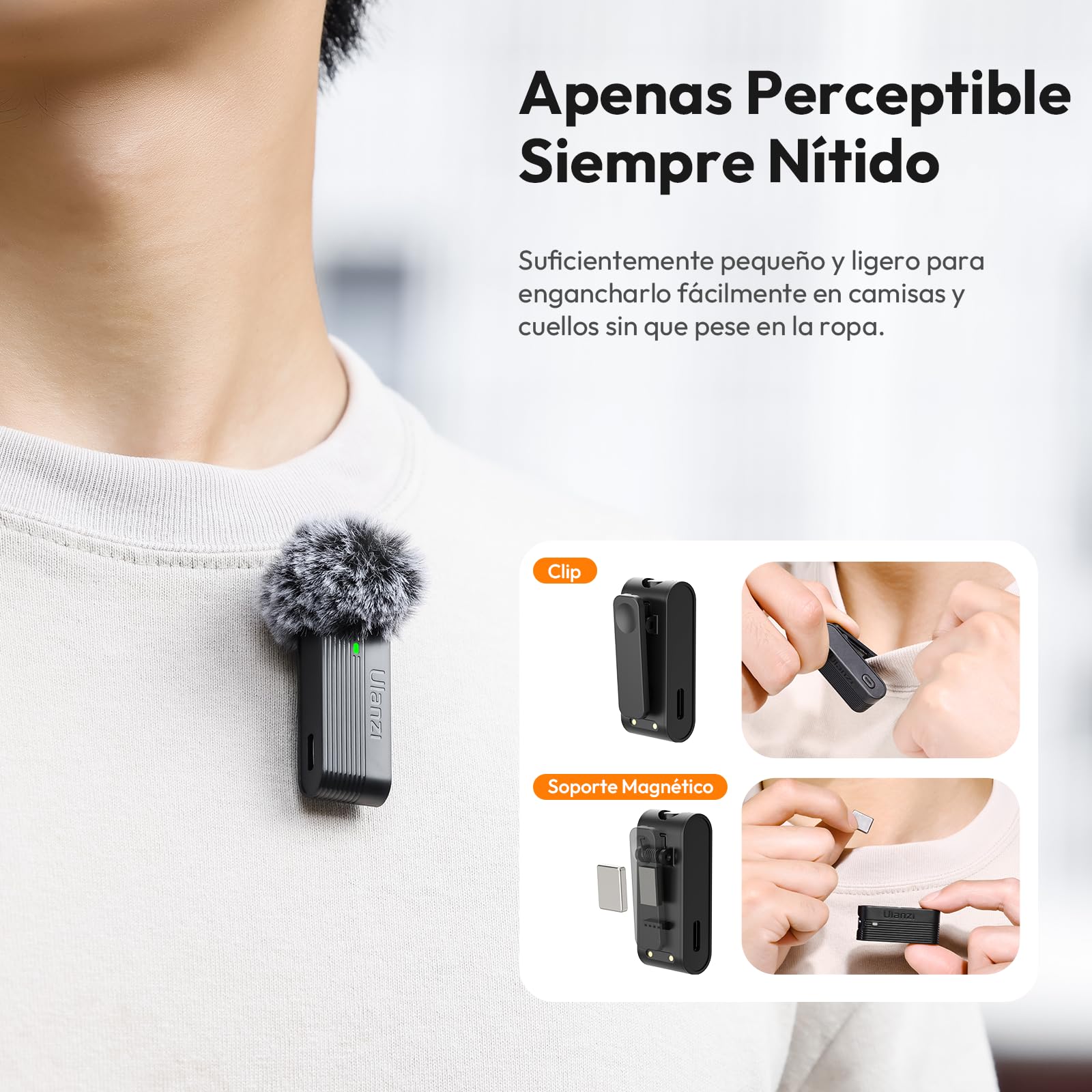 ULANZI A100 Wireless Lavalier Microphone Lapel Mic for Camera and Phone w USB C/3.5mm/Plug, 32KHz 16Bit, Noise Cancellation, 13.5-Hour Battery, Clip on Microphone for Video Podcast Vlog YouTube