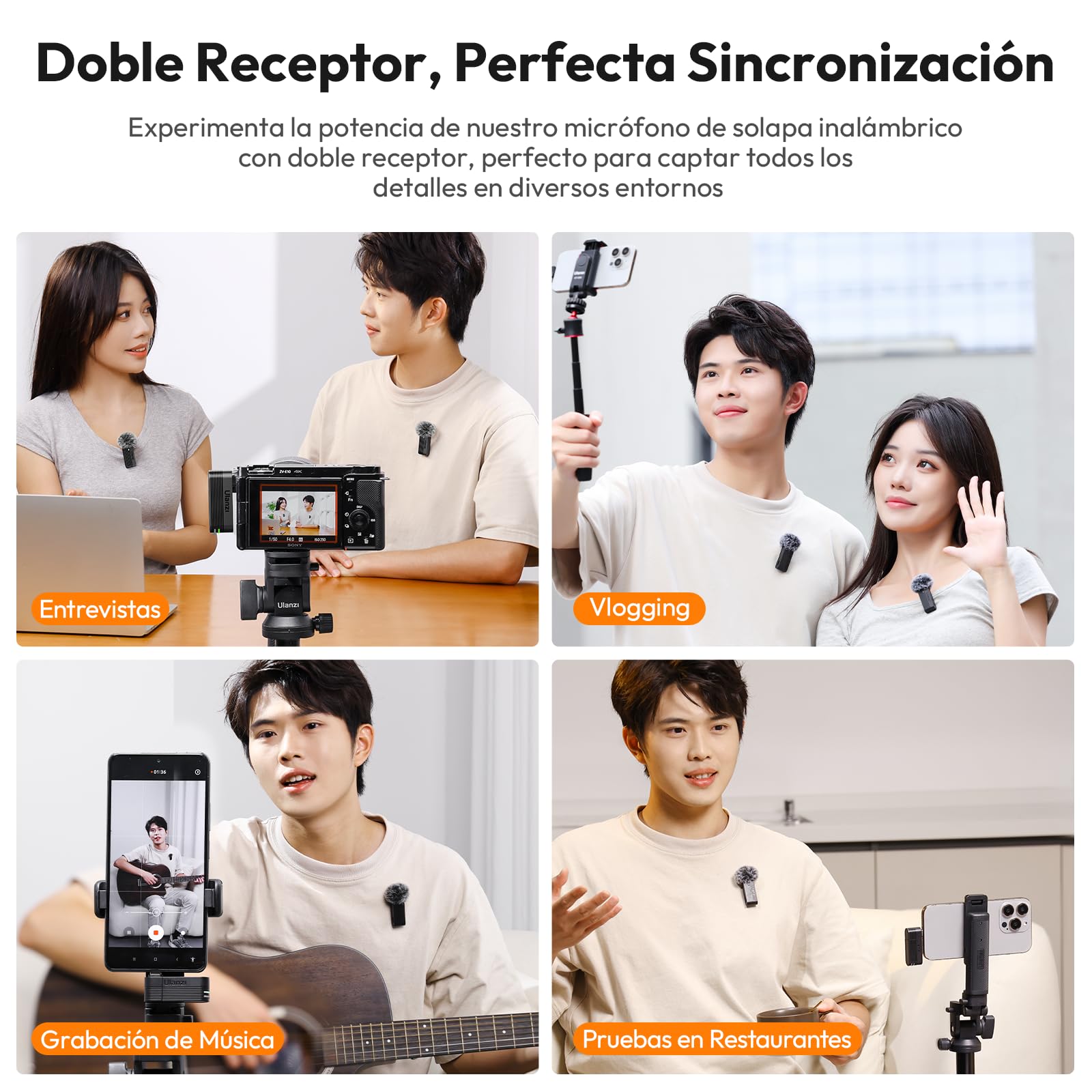 ULANZI A100 Wireless Lavalier Microphone Lapel Mic for Camera and Phone w USB C/3.5mm/Plug, 32KHz 16Bit, Noise Cancellation, 13.5-Hour Battery, Clip on Microphone for Video Podcast Vlog YouTube