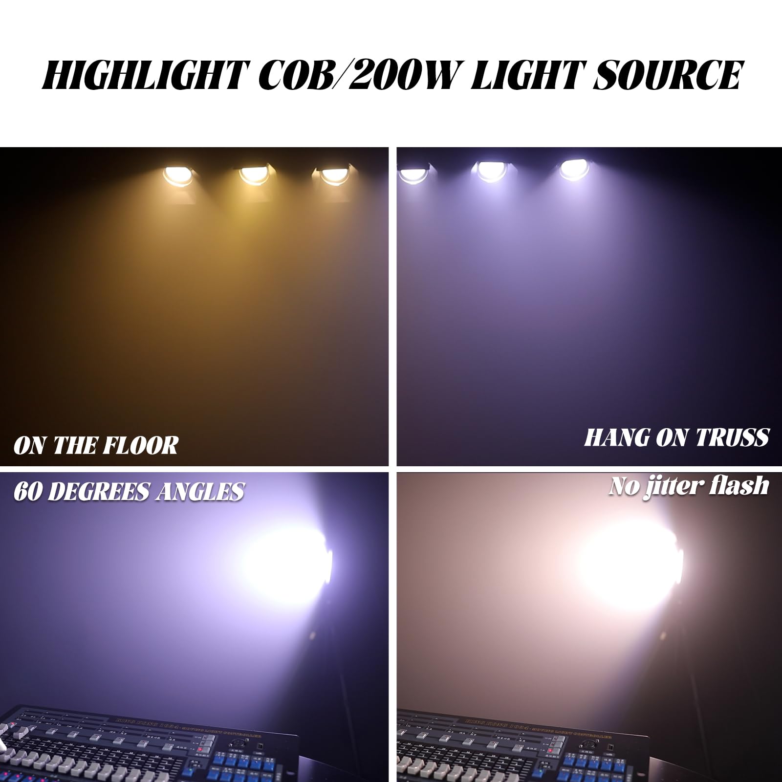 DJXFLI COB Stage Lights with Barn Doors, COB Par Light 200W LED 3500~7500K Warm White & White, DMX512 Master-Slave Sound DJ Lighting Spotlight Fresnel for Church Concert Wedding