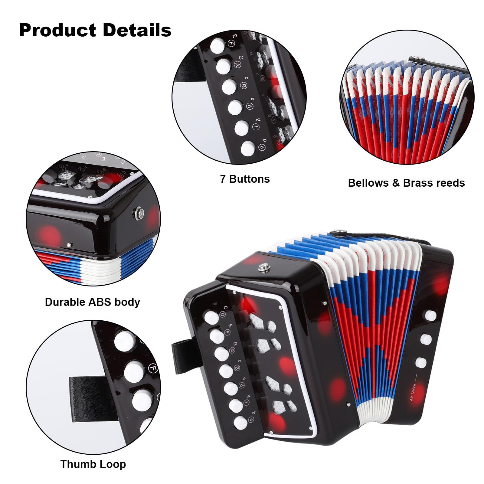 BGMUSER kids Accordion 10 Buttons Keys Toy Accordion MIni Accordian Musical Instrument for Children Beginners (Black)