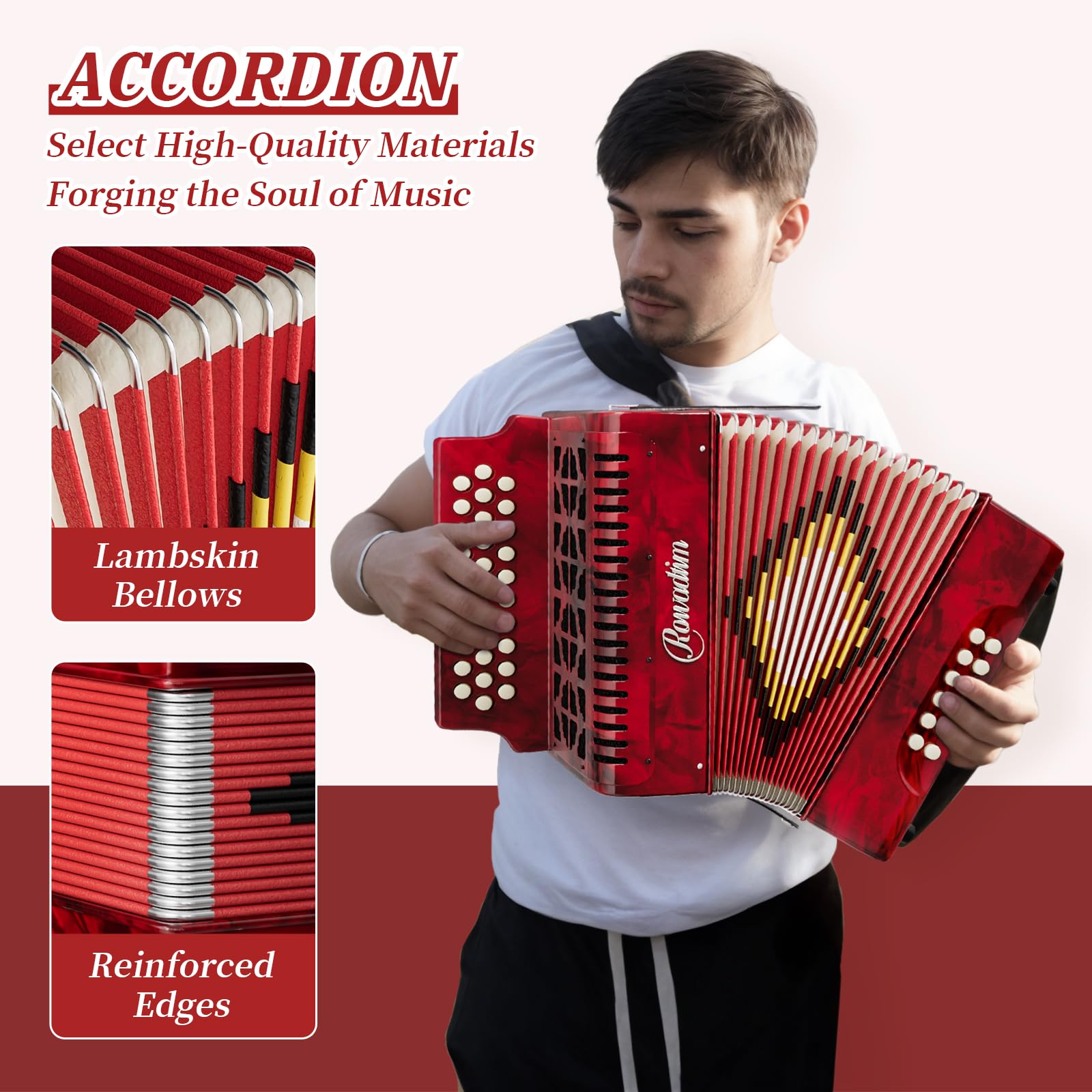 Accordions 31 Key 12 Bass Diatonic F/B/E Accordion Carry Kit (Red)