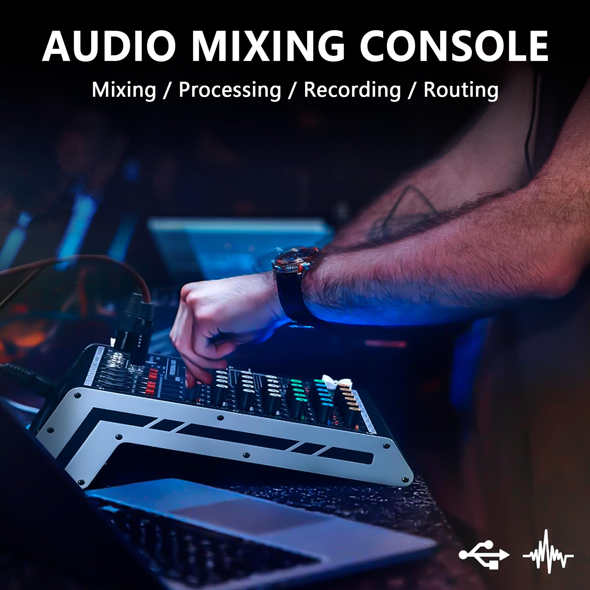 SonixForce 4 Channel Audio Mixer, 99 DSP Effects Sound Board Console