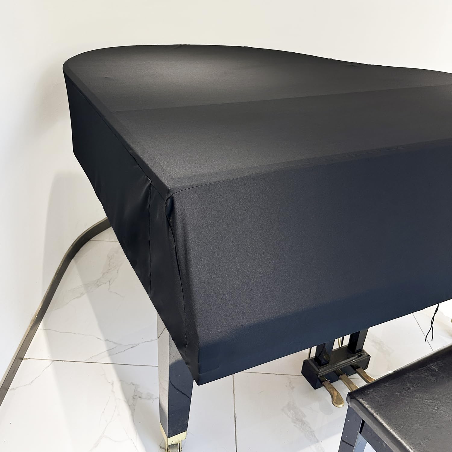 DEEP DEER Waterproof Dustproof Elastic Grand Piano Cover – Minimalist All-Black – with Elastic Drawstring – Fits Petite Grand & Baby/ Medium/Parlor Grand Pianos (L-FOR Parlor Grand Piano)
