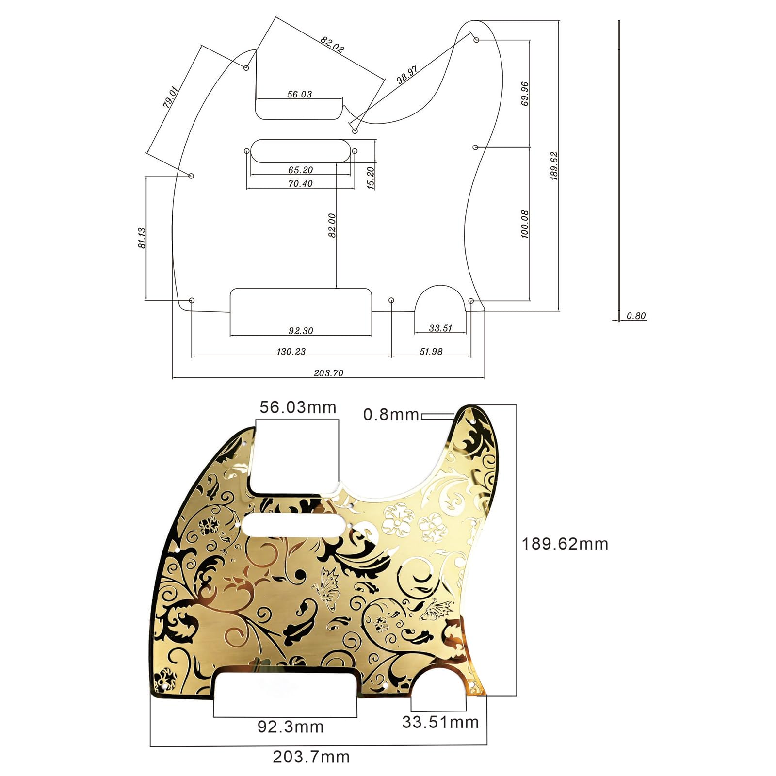 OVSAL Stainless Steel Pick Guard Scratch Plate 8 Holes SH Pickup Configuration Engraving Metal Electric Guitar Pickguard Compatible with USA/Mexican Telecaster Tele Modern Style Guitar Parts(Gold)