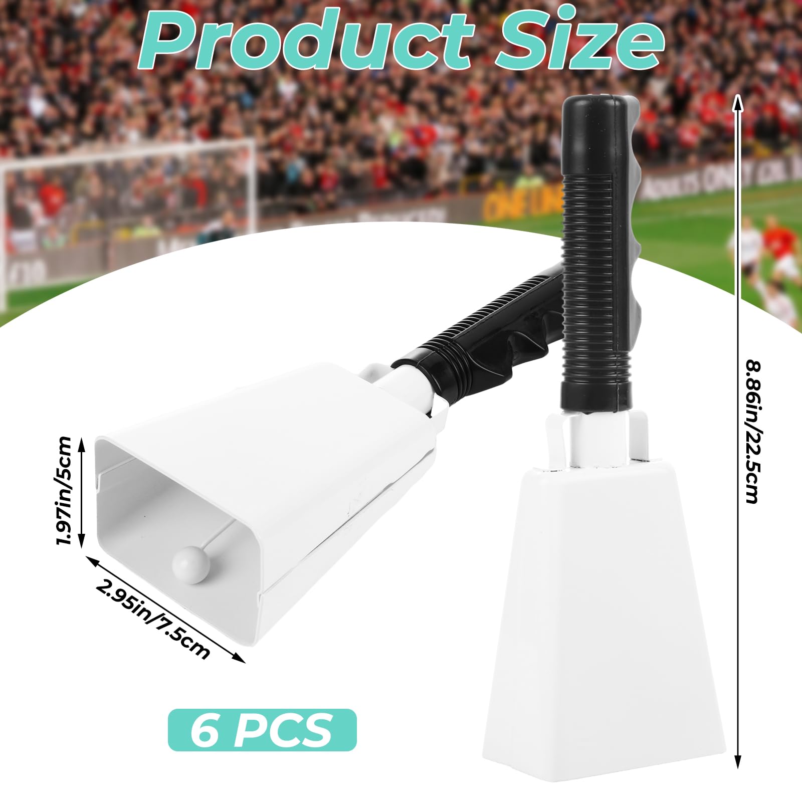 CertBuy 9 Inch Cowbell, 6 Pack White Steel Cowbells with Handle, Loud Handheld Noise Makers for Football Games, Sporting Events, Cheering & Percussion Instruments