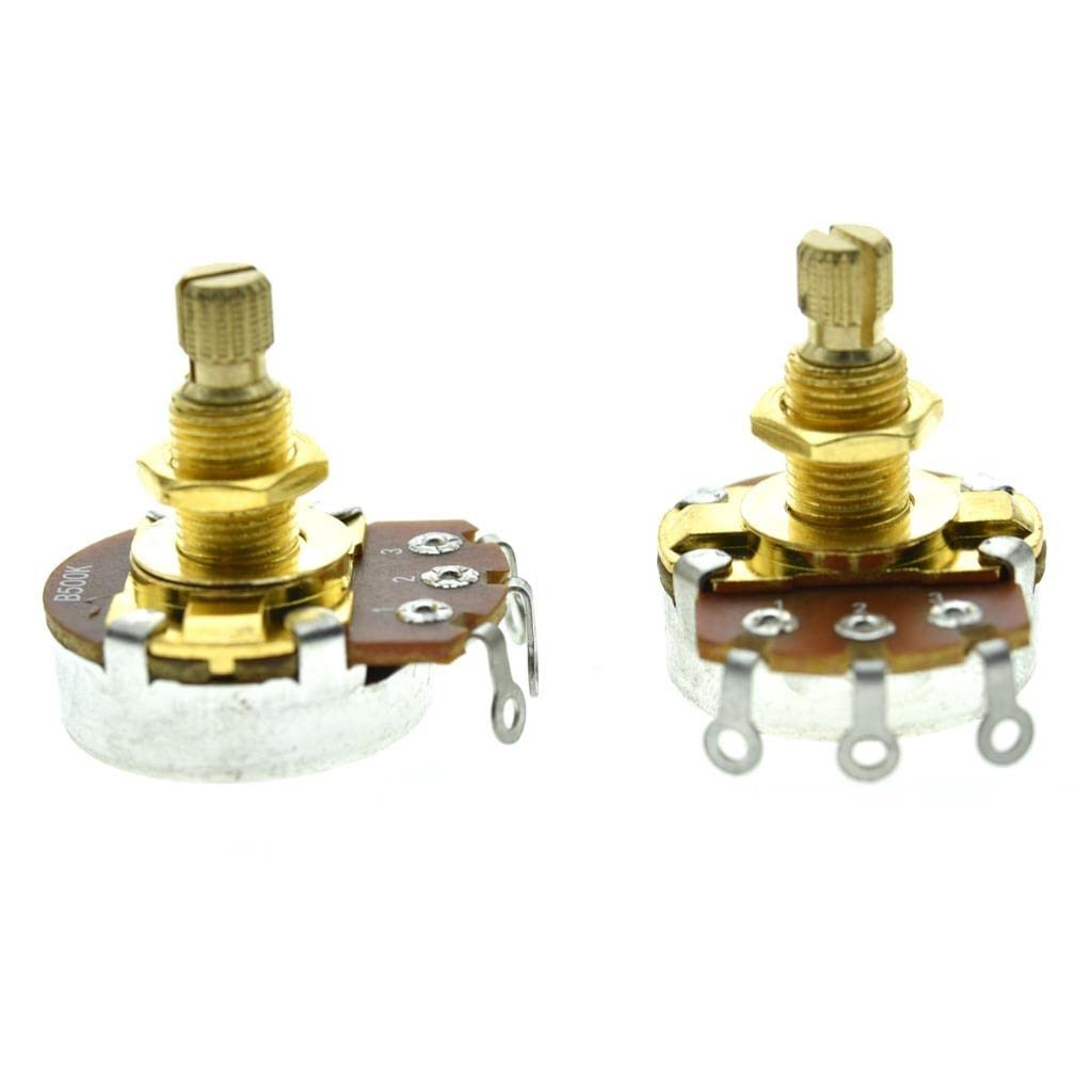 KAISH Pack of 2 Full Size Metric Guitar Bass Pots with 18mm Brass Shaft Linear Taper Potentiometers B500K