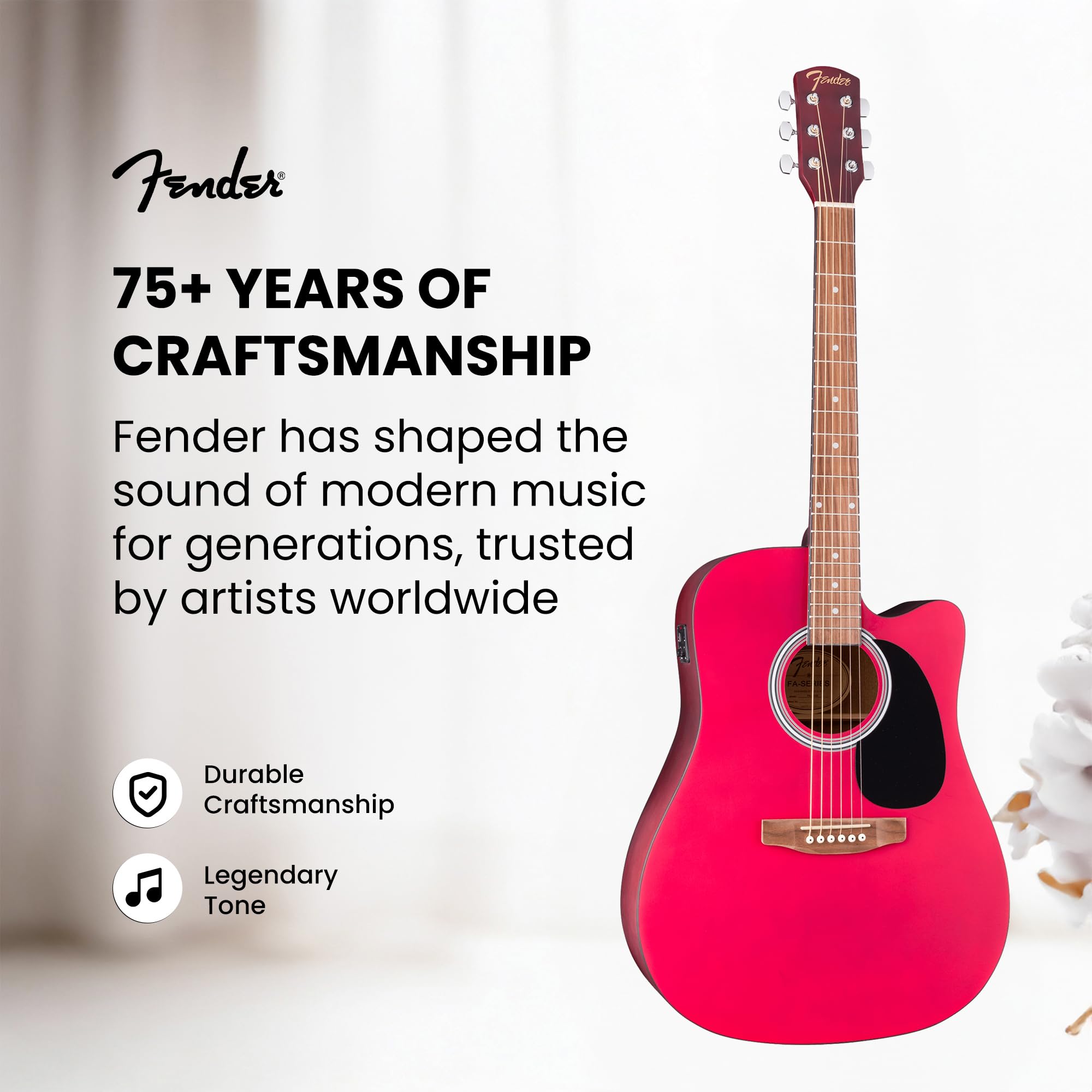 Fender FA Series Dreadnought Acoustic-Electric Guitar – Crimson Red Bundle with Case, Strings, Picks, and Austin Bazaar Instructional DVD