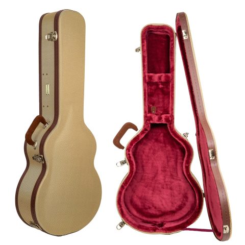 Crossrock Master Series 000 12-Fret Acoustic Guitar Case | Classic Tweed Exterior, Re-Engineered Wooden Shell, Leather Handle & Deep Red Velvet Interior(CRW720-00012FT)