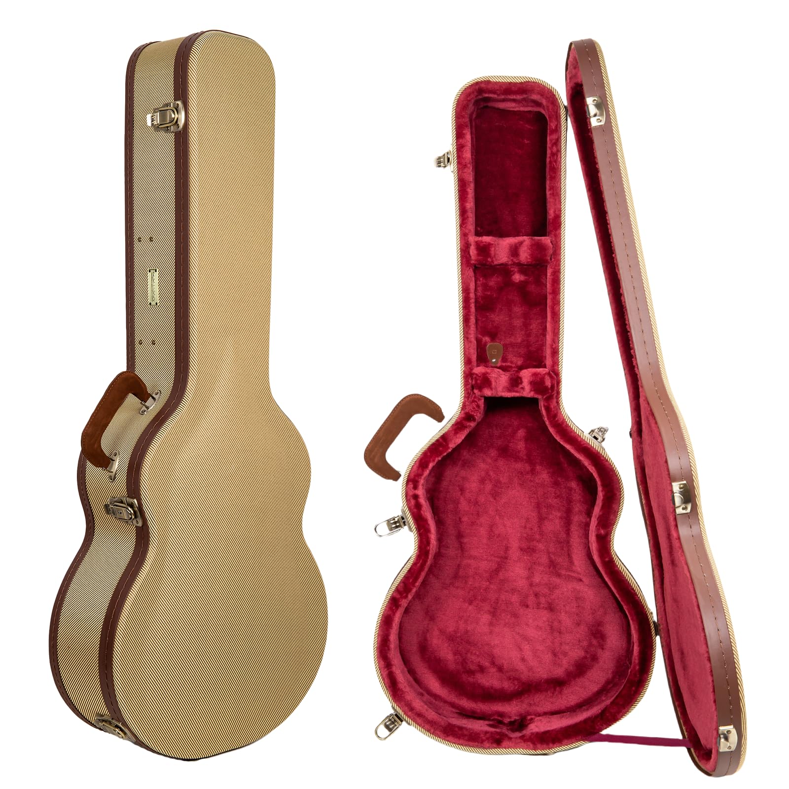 Crossrock Master Series 000 12-Fret Acoustic Guitar Case | Classic Tweed Exterior, Re-Engineered Wooden Shell, Leather Handle & Deep Red Velvet Interior(CRW720-00012FT)