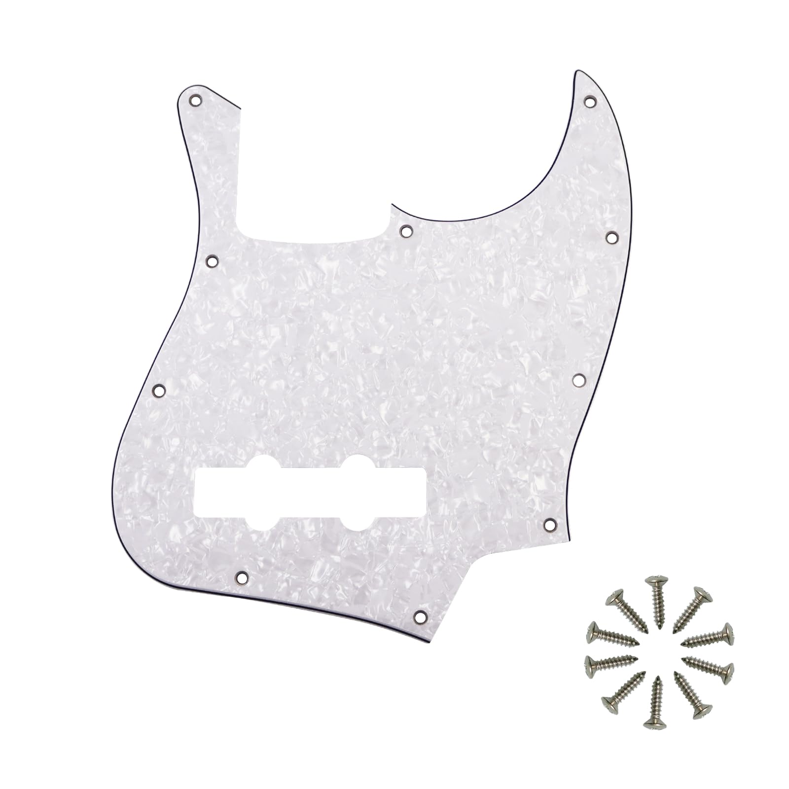 Phrilam 10-Hole Jazz Bass Pickguard for Fender 4 String, White Pearl 4Ply