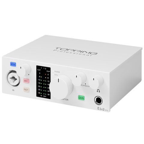 TOPPING E1X2 OTG USB Audio Interface | XLR Mic Preamp, 48V Phantom Power, 24bit/192kHz, 8 DAW/6 Loopback Channels, PC & Mobile Recording, Dual Livestream, Zero-Latency Mixer, High-Res Playback(White)