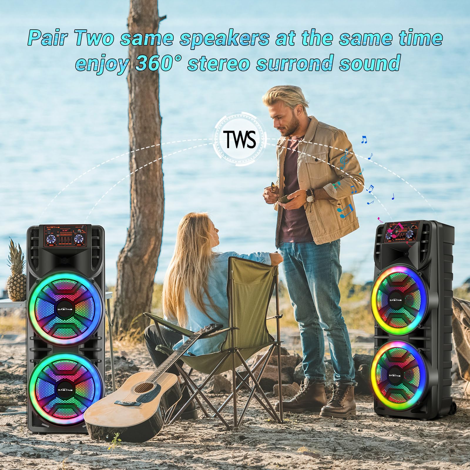 ROXAAN Wireless Party Bluetooth Speaker with Dual 12 Inches Woofers