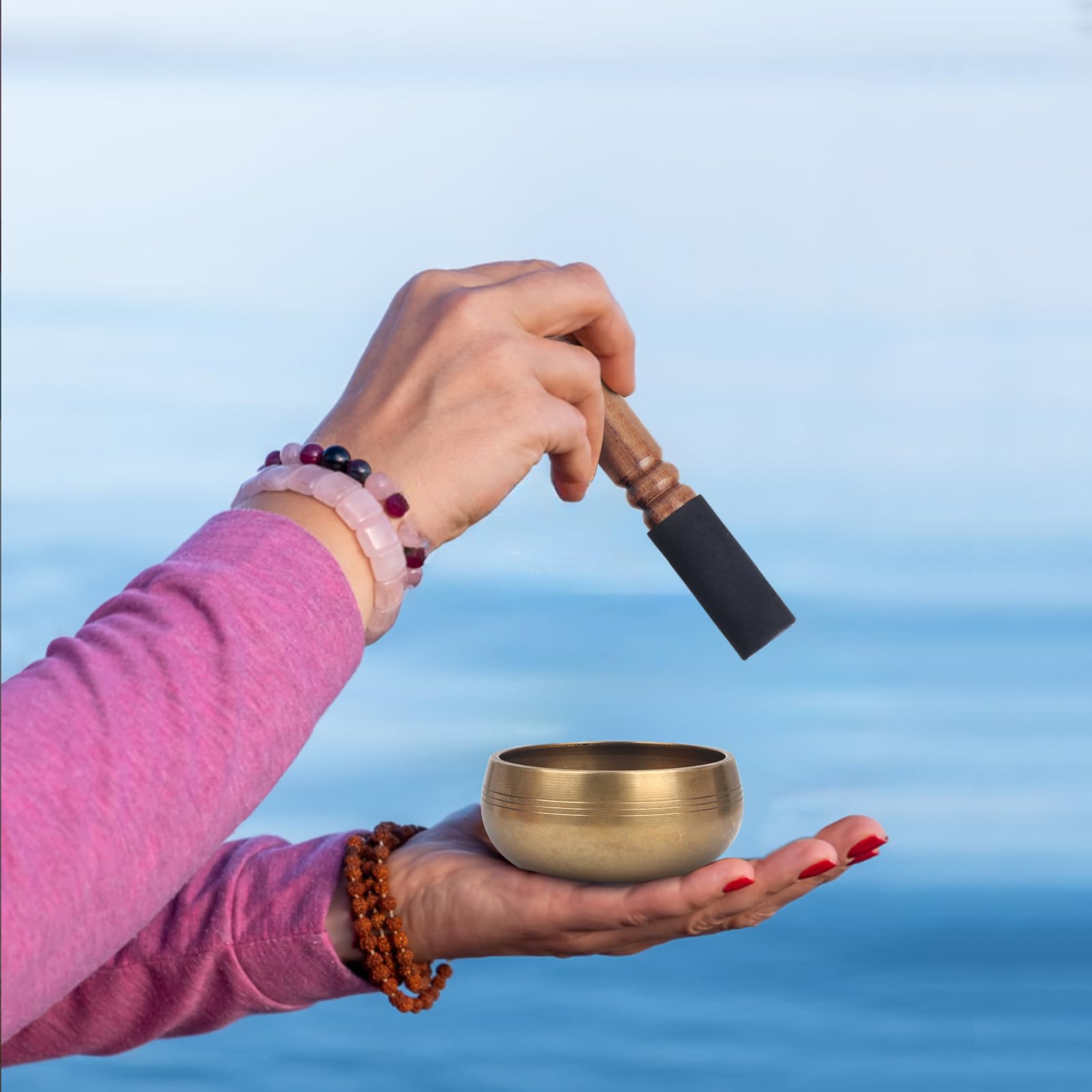 Kmise Tibetan Singing Bowls Set- Handmade in Nepal Meditation Sound Bowls for Yoga, Meditation, Mindfulness, Healing and Chakra Balancing, Stress Relief (3.5′, World Tree)