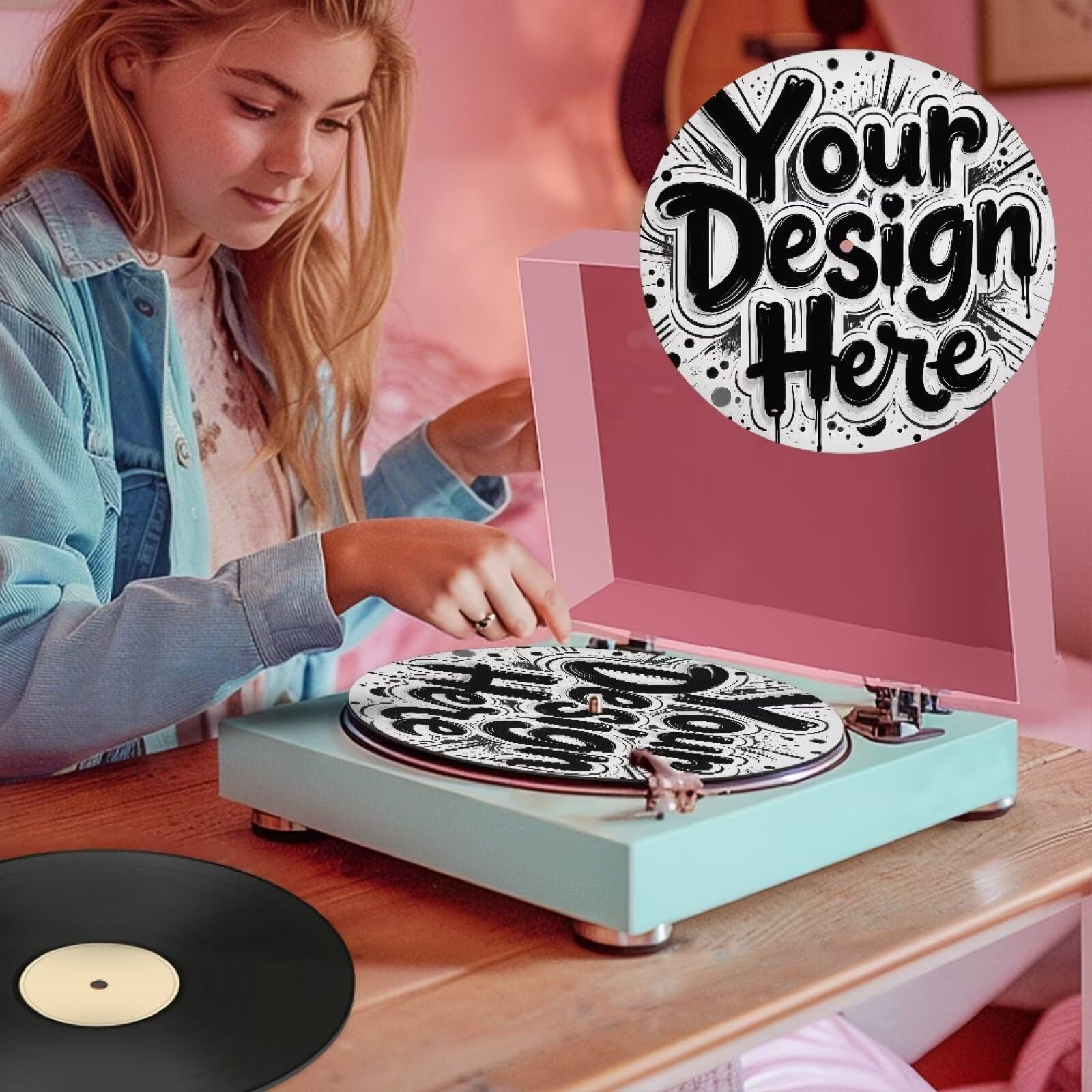 PJHEQOXE Customized Turntable Mat Personality Record Player Mat