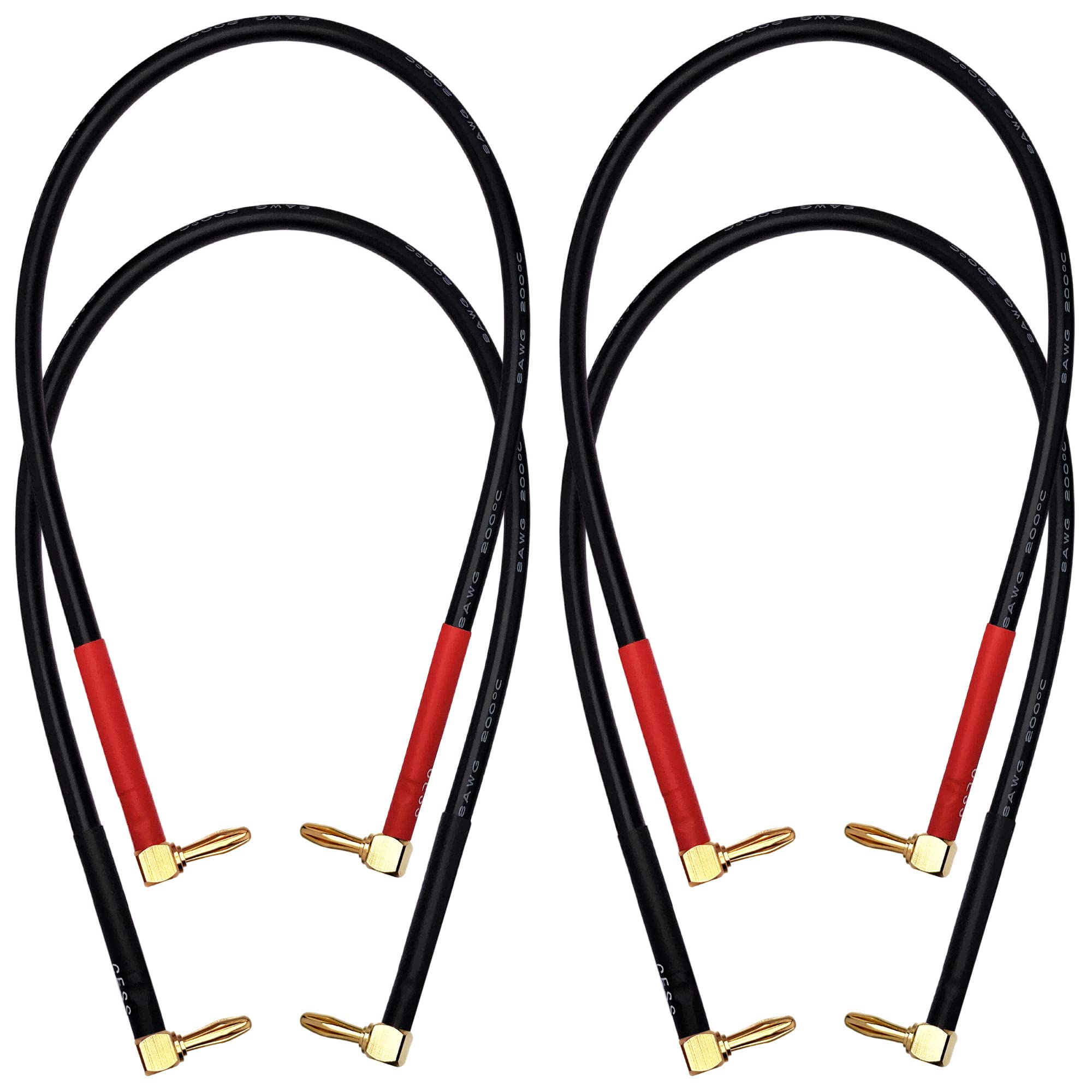 CNCESS Right-Angle Banana Jumper Cable, 8AWG, 4-Pack (18 Inches)