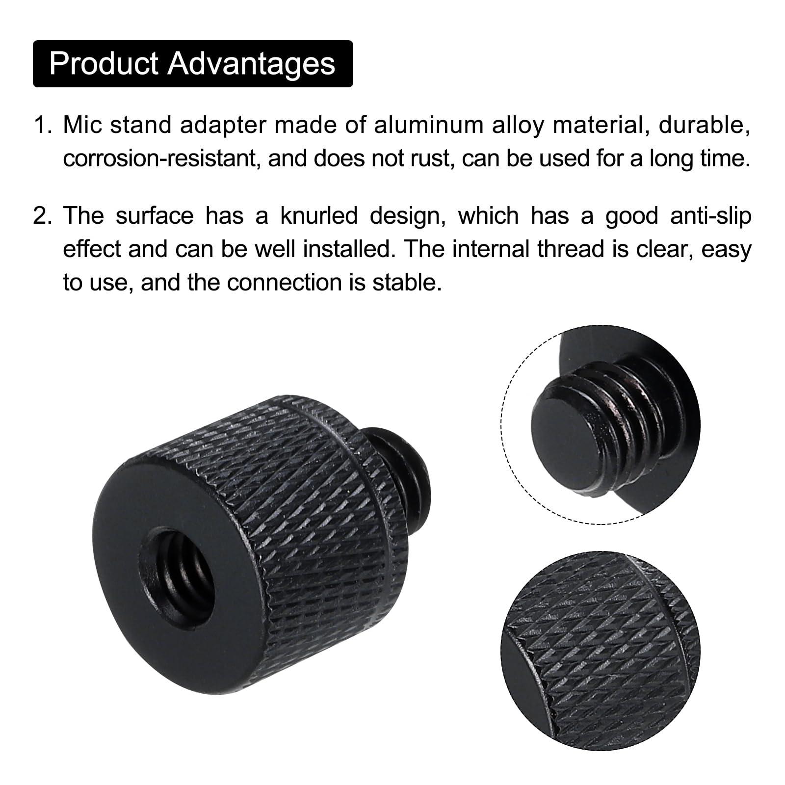 MECCANIXITY 5Pcs Mic Stand Adapter 1/4 Female to M8 Male Thread Screw Adapter Aluminum Alloy for Microphone Tripod Stand Mount, Black