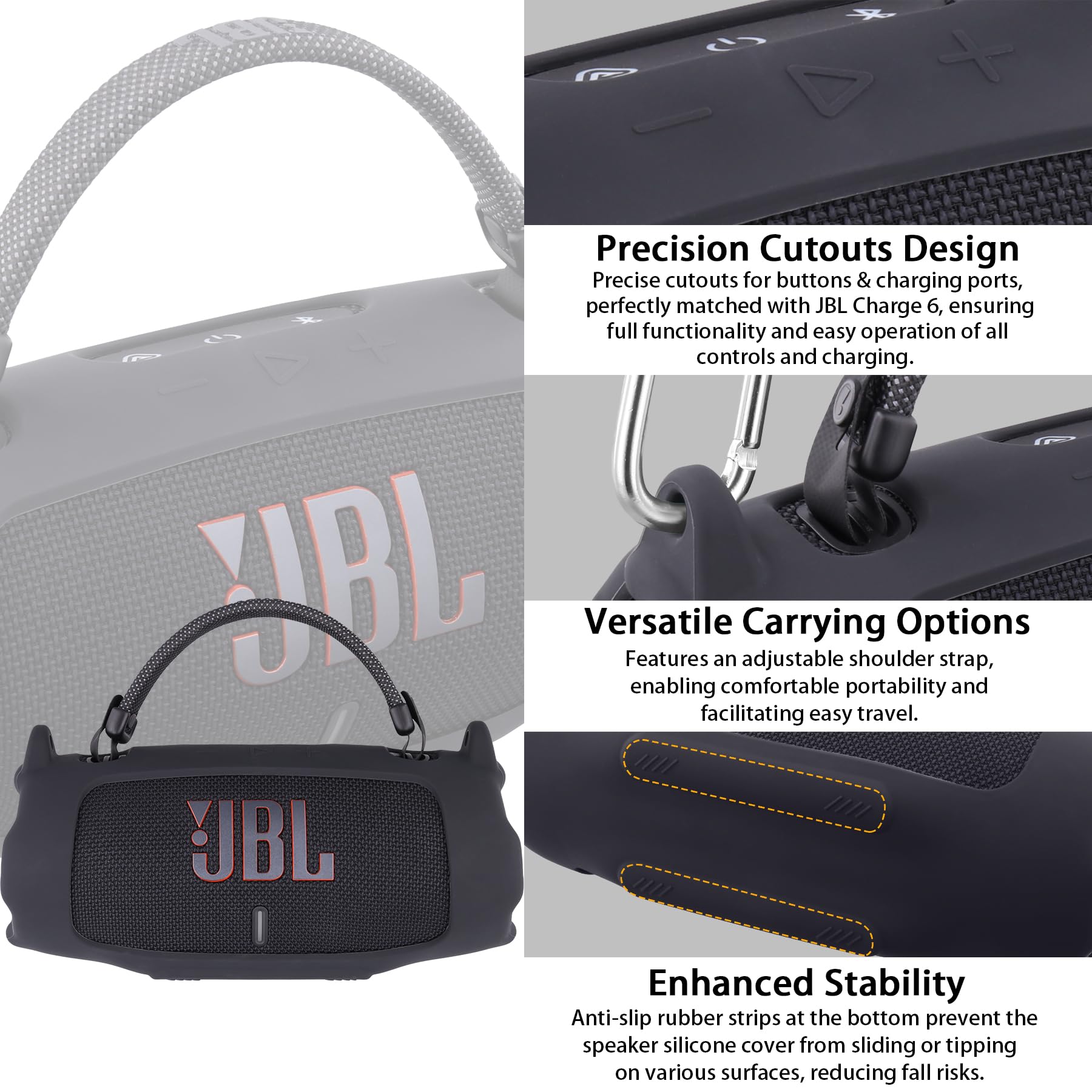 khanka Silicone Case for JBL Charge 6 Waterproof Speaker+Shoulder Strap,Red