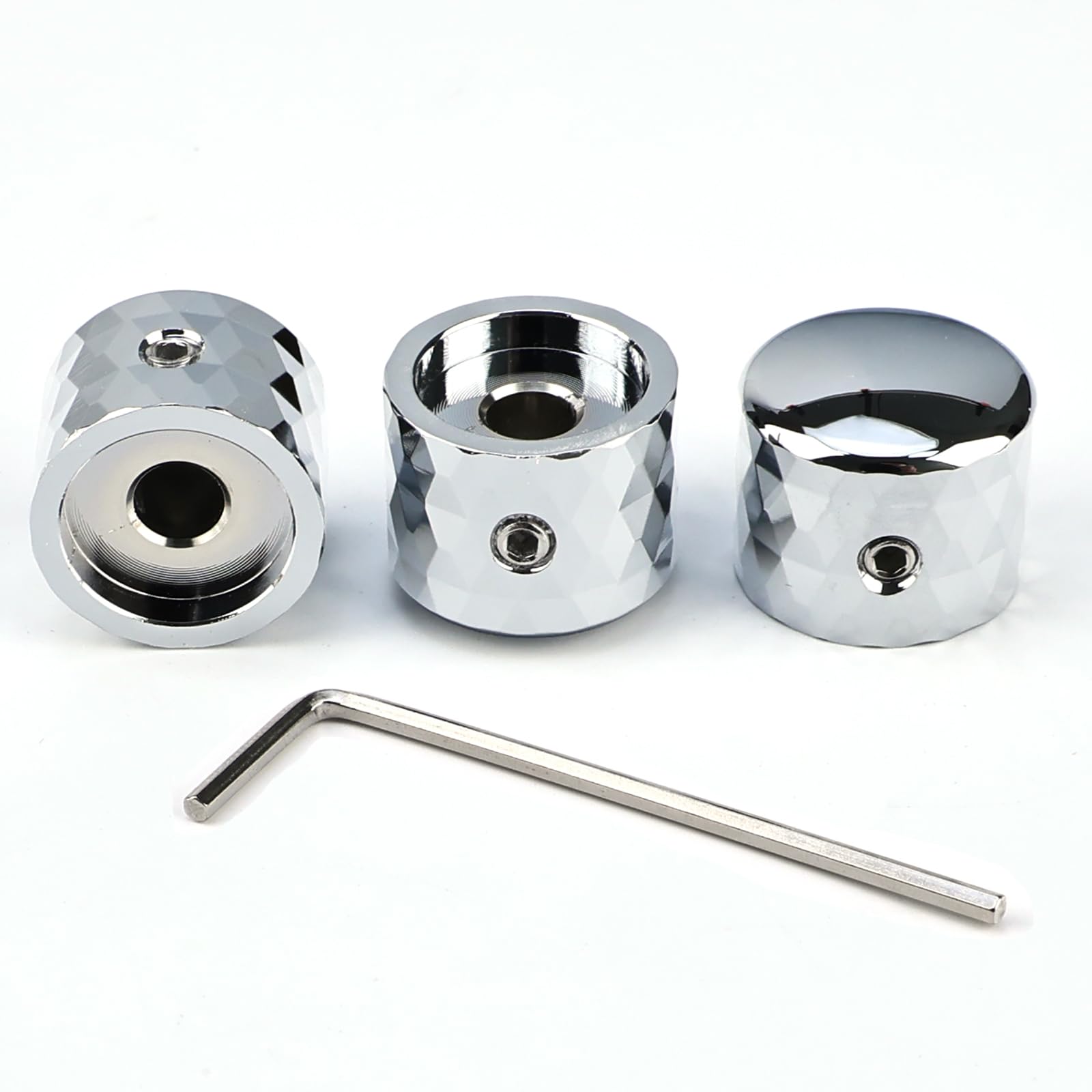 OVSAL 3Pcs Aluminum Alloy Electric Bass Guitar Knobs Speed Control 6.1mm(15/64″) Potentiometer Shaft Dome Metal Volume Tone Knobs for Electric Bass Guitar Replacement Parts (Chrome)