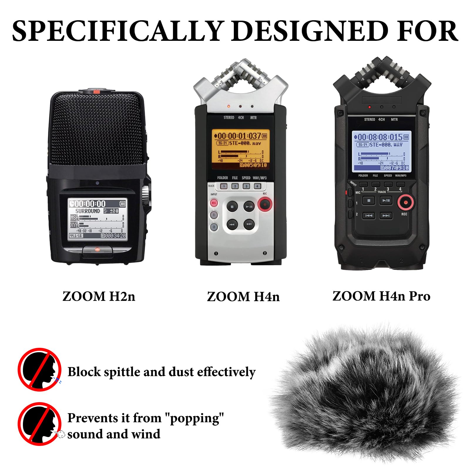 Geekria for Creators Furry Windscreen Compatible with Zoom H2n, H4n, H4n Pro Handy Recorder, Mic DeadCat Wind Cover Muff, Fluff Cover Windshield, Portable Digital Recorder (Grey / 2 Pack)