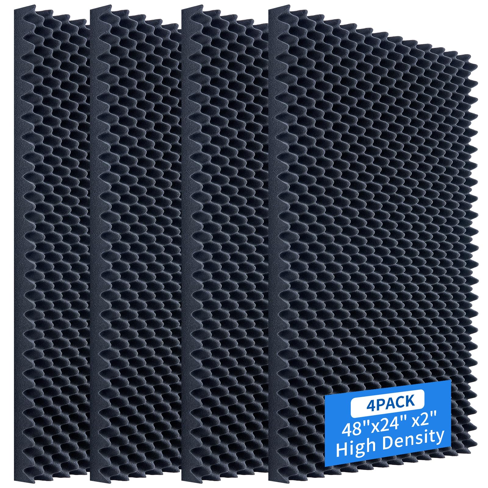 Evovoce Sound Dampening Foam Panels, 2 Pack 48″ x 24″ x 2″ High Density Egg Crate Foam, Acoustic Sound Proofing Wall Panels for Noise Reduction, Recording Studio, Gaming