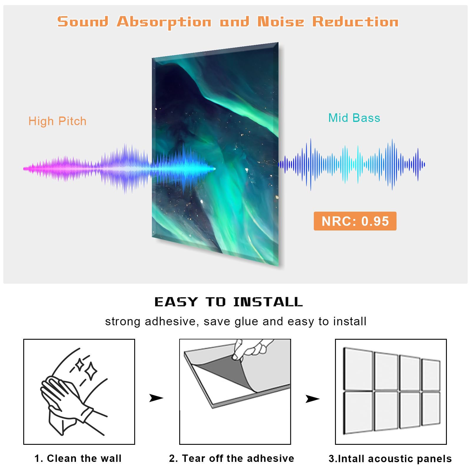 Art Acoustic Panels, 48″X32″ Self-adhesive Soundproof Wall Panels, 8 Pack Decorative Acoustical Wall Panel Sound Absorbing Panels Sound Dampening Panels for Home