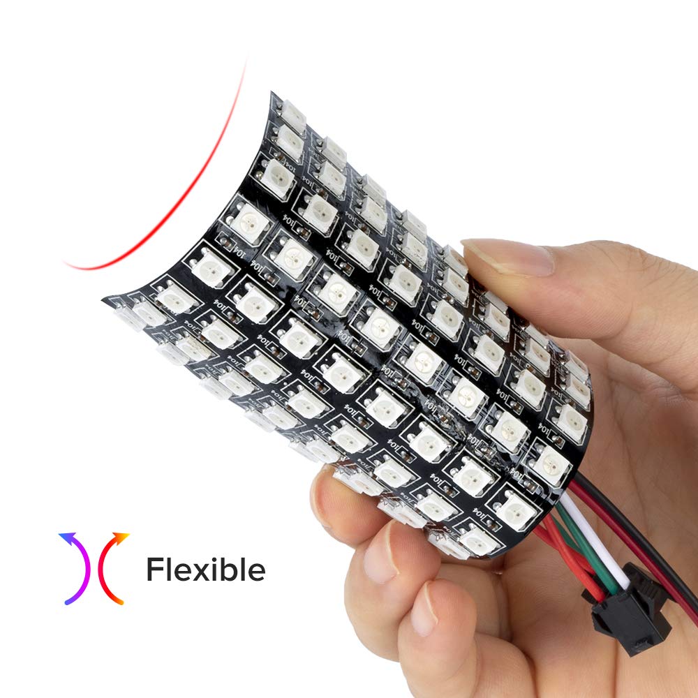 BTF-LIGHTING WS2812B RGB 5050SMD Individually Addressable Digital 8X8 64 Pixels 3.1in x 3.1in LED Matrix Panel Flexible FPCB Full Color Works with SP107E,WLED etc Image Video Display DC5V