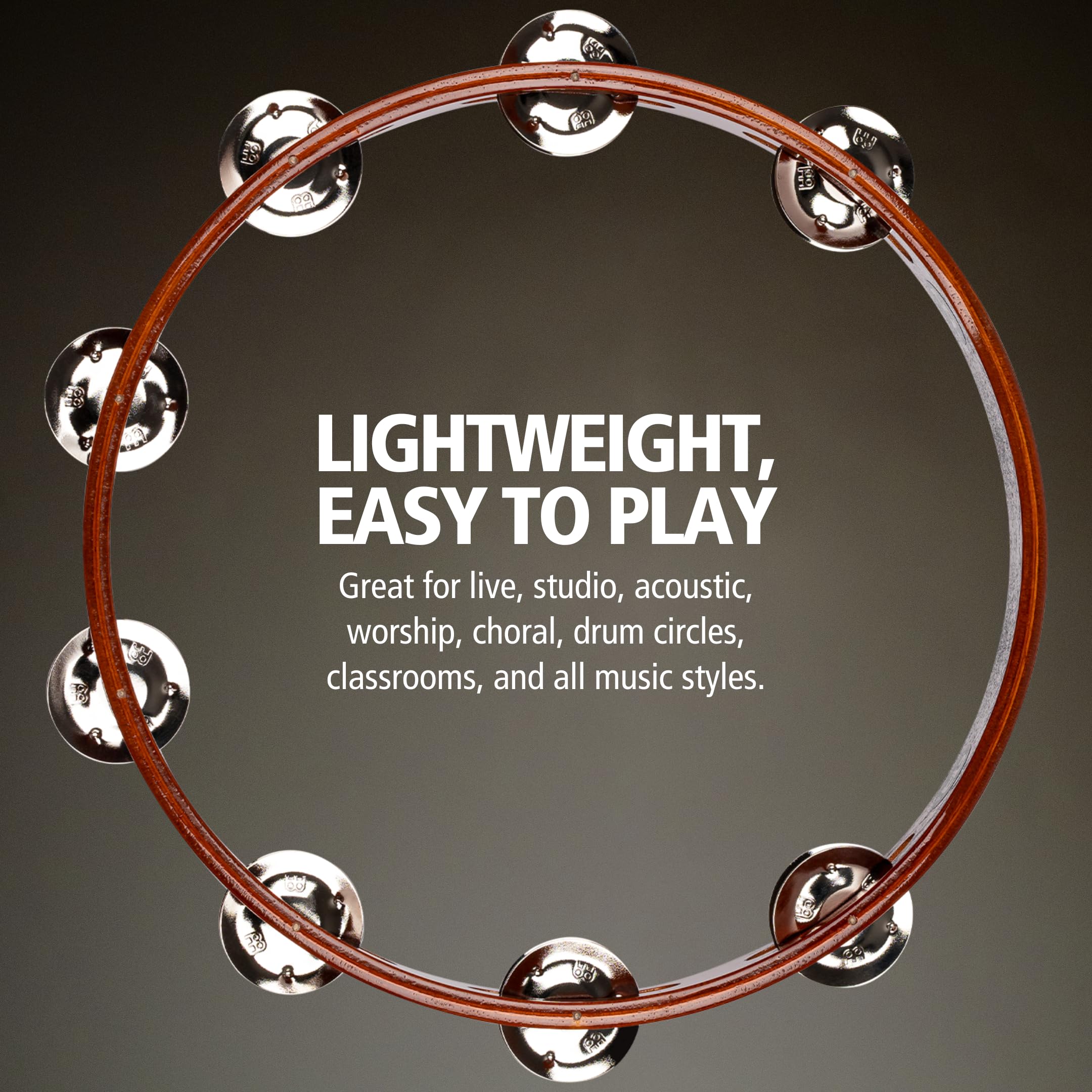 Meinl Tambourine with Steel Jingles, Single Row – NOT MADE IN CHINA – African Brown, 2-YEAR WARRANTY (TA1AB)