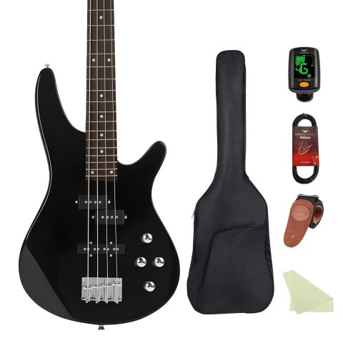 Bullstar Electric Bass Guitar 4 Strings Full-Size Standard Bass PB-Style Beginner Kit Black for Starter with Gig Bag Guitar Strap and Guitar Cable(PJ-Black)