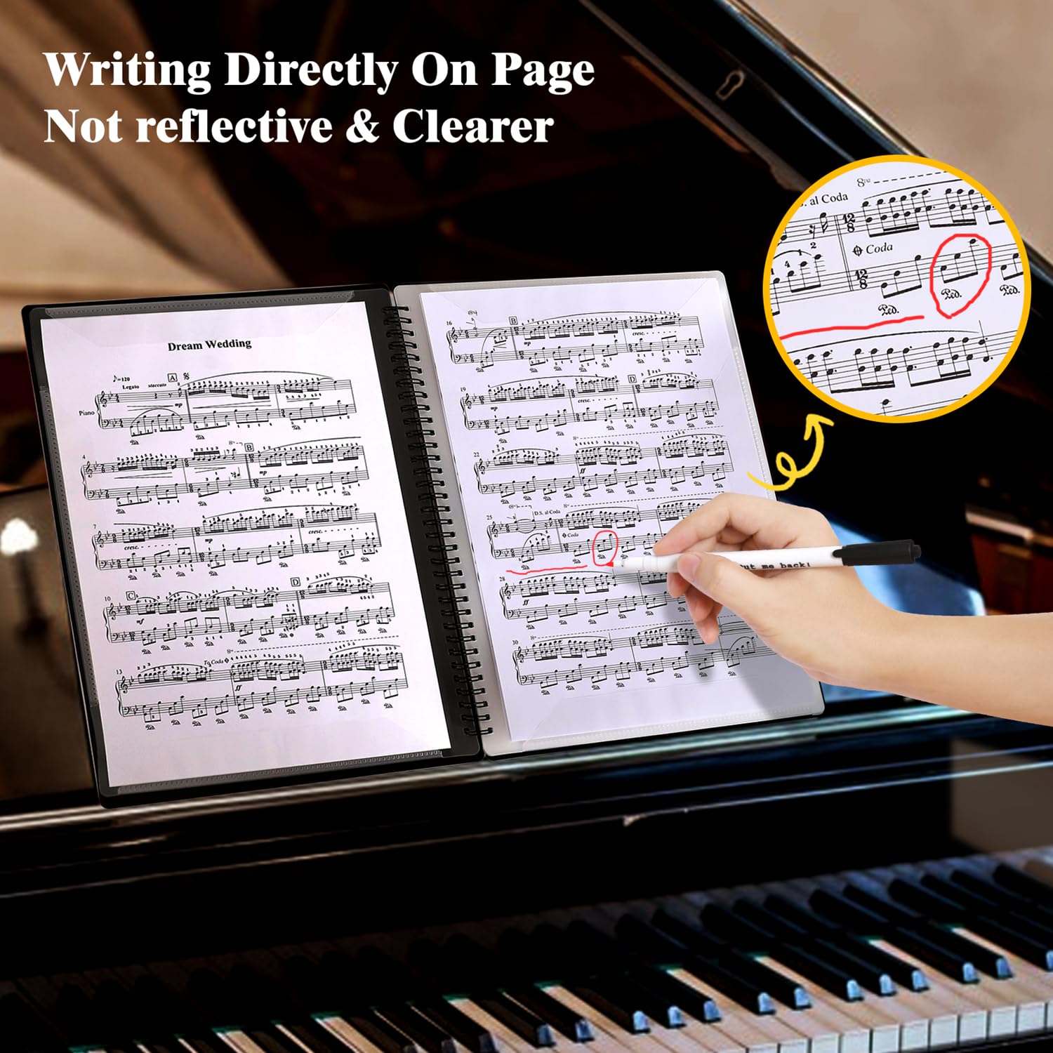 Fansjoy Sheet Music Folder, 60 Pages Capacity, Sheet Music Binder/Holder, Spiral Binder Organizer for Sheet Music Storage, Fits Letter Size 8.5 x 11 in/ A4, Writable & Detachable Choir Folder (Black)