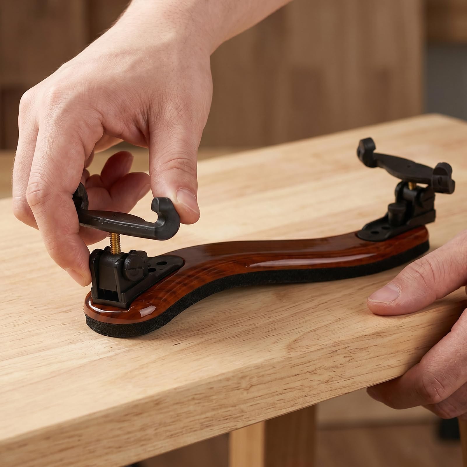 NANYI Violin Shoulder Rest 1/2, Imitation Acacia Wood, Rosin&Practice Mute