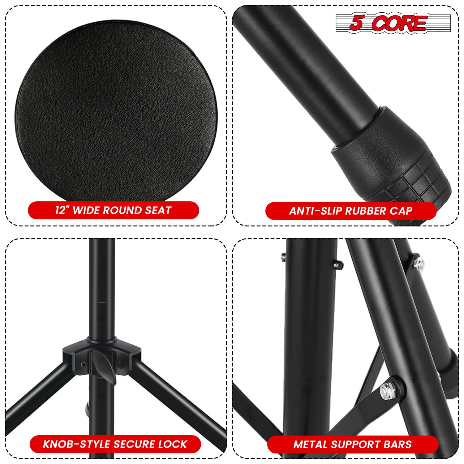 5 CORE Drum Throne Thick 3 Inch Padded Drum Seat Height Adjustable Drumming Stools with Anti-Slip Feet Musician Chair for Adults and Kids Drummers White – DS 01 WH