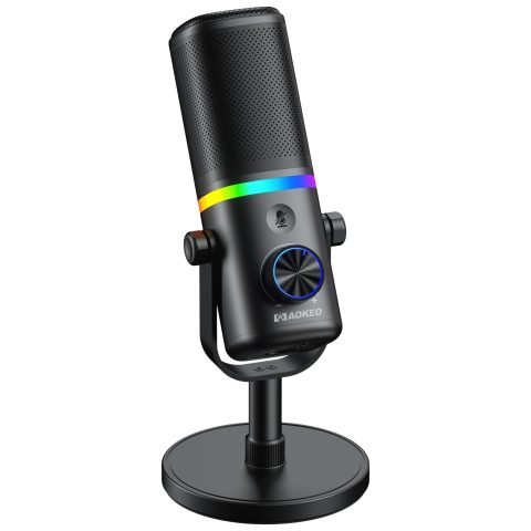Aokeo Microphone for PC, AK-10 USB/XLR Dynamic Desktop Microphone for Gaming,Podcast,Streaming with RGB Light,Volume Control,Mute Button,Noise Reduction
