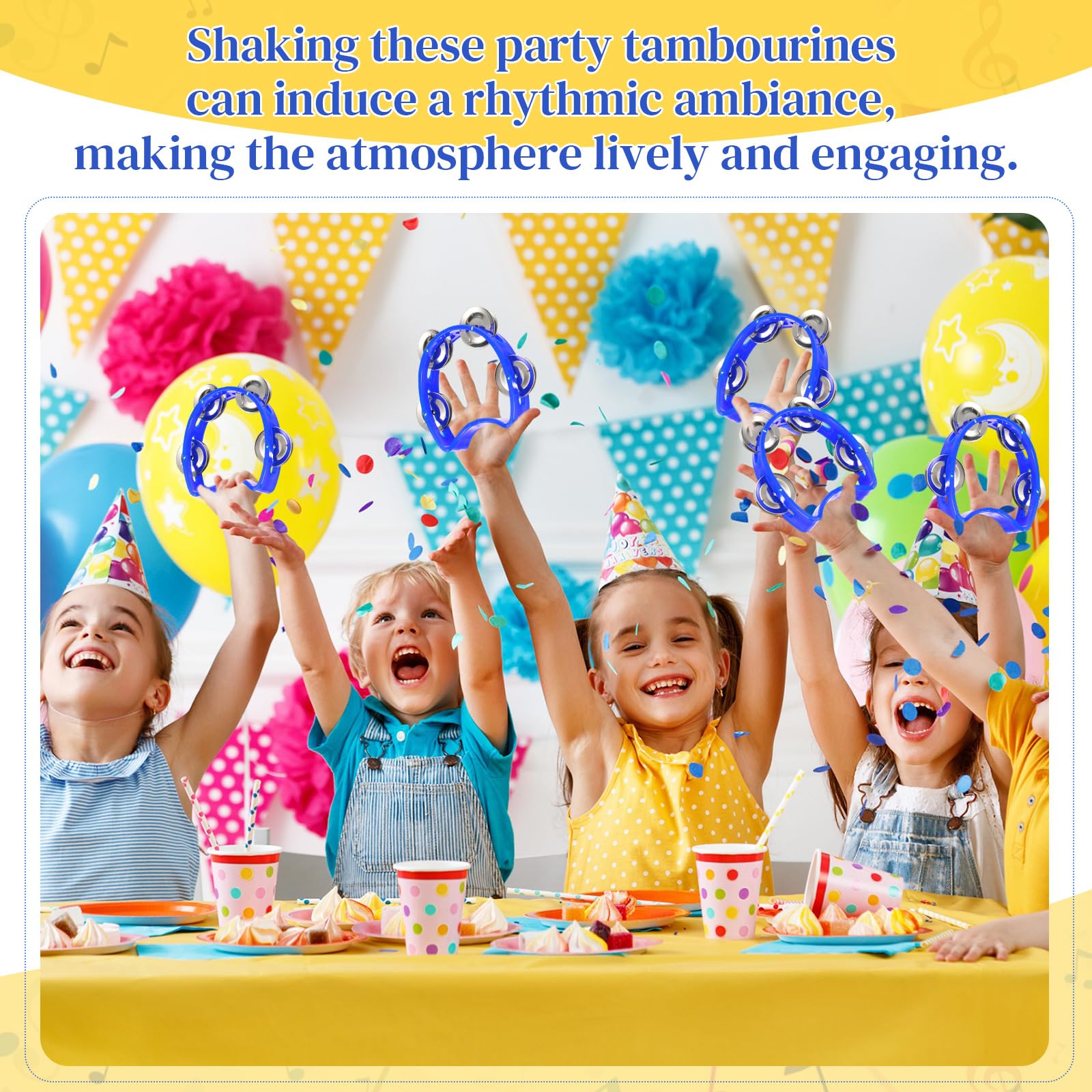 Lukmaa 12 Pcs Plastic Percussion Tambourine with 4 Bells Rhythm Musical Instruments for Adults Hand Tambourine Hand Held Percussion Drum for Party Kindergarten Family School Supplies (Blue)
