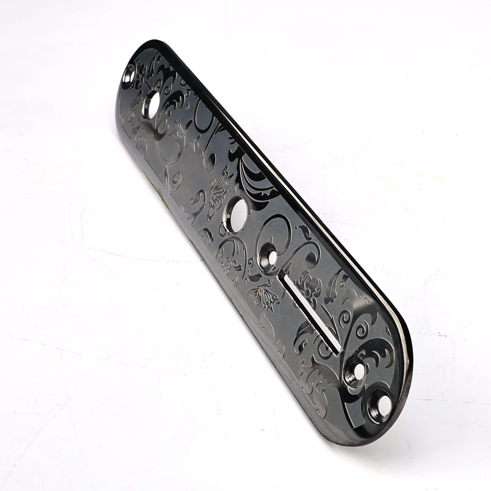 OVSAL Stainless Steel Engraved Electric Guitar Control Plate 2-Hole Mount 8.5mm (21/64″) Control Panel Compatible with Most Telecaster Tele Style Guitar Replacement Parts(Black)