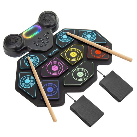 2025 Upgrade Electronic Drum Set 9-Pad Roll-Up – Portable Silicone Drum Kit with 2 Pedals, Built-in Speakers, MIDI & Headphone Jack – Ideal for Practice & Travel (Oldmodel-TW)