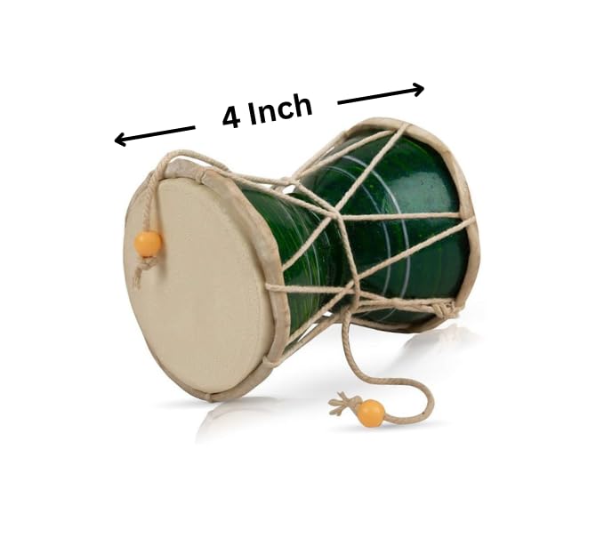 Indian Damru Hand Drum, 4 Inch Small, Wood & Leather Percussion Instrument